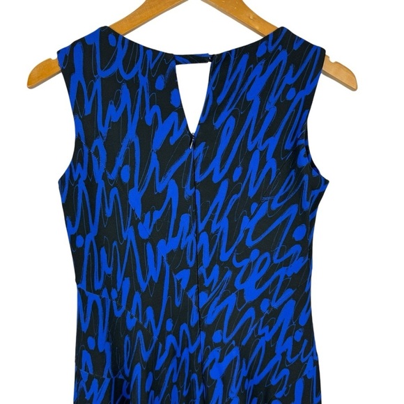 MILLY Graffiti Scribble Print Sheath Dress Black Blue Size 4 Cocktail Dress - Picture 7 of 15